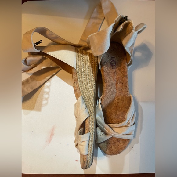 Ugg Traci Wedge Canvas Espadrille Sandal Ankle Strap Neutral Beige Sz Women's 8 - Picture 2 of 4